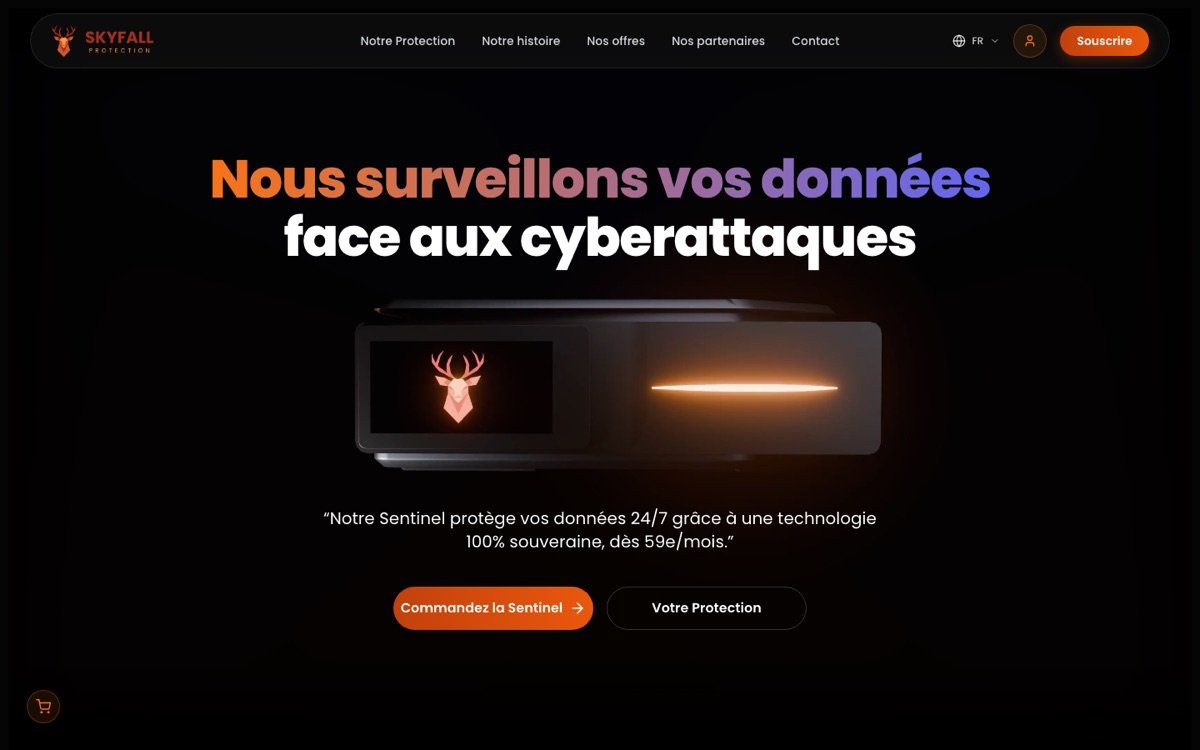 Page d'accueil du site Skyfall Protection, réalisé par Evensy Digital